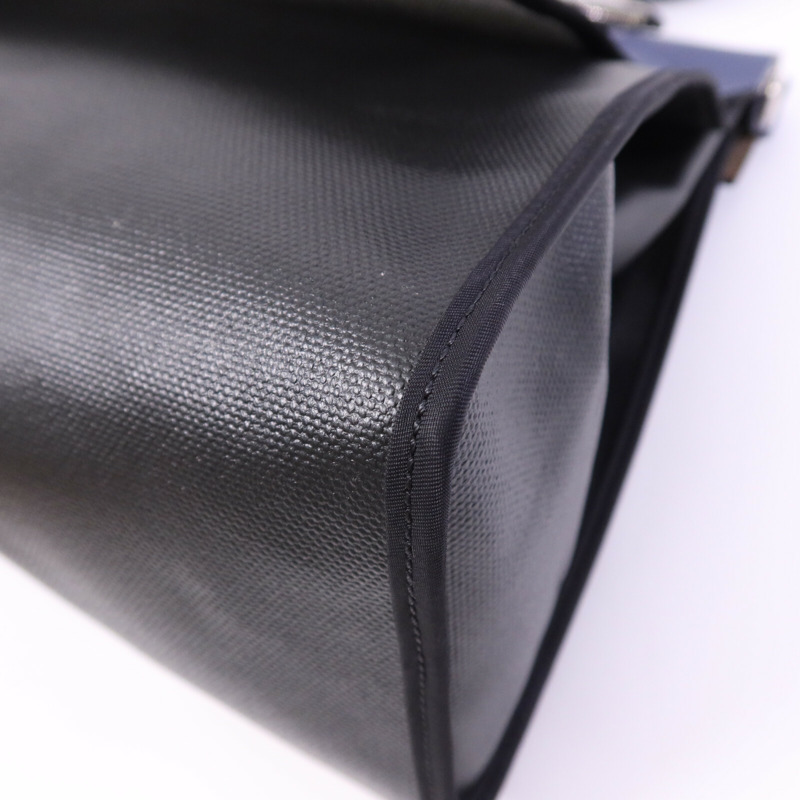 HERMES Vache Liegee皮革Herbag MM銀扣手挽肩背兩用袋Bleu Brighton/Noir-12