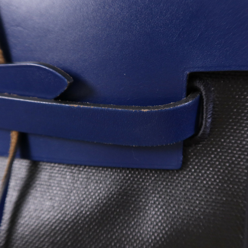 HERMES Vache Liegee皮革Herbag MM銀扣手挽肩背兩用袋Bleu Brighton/Noir-14