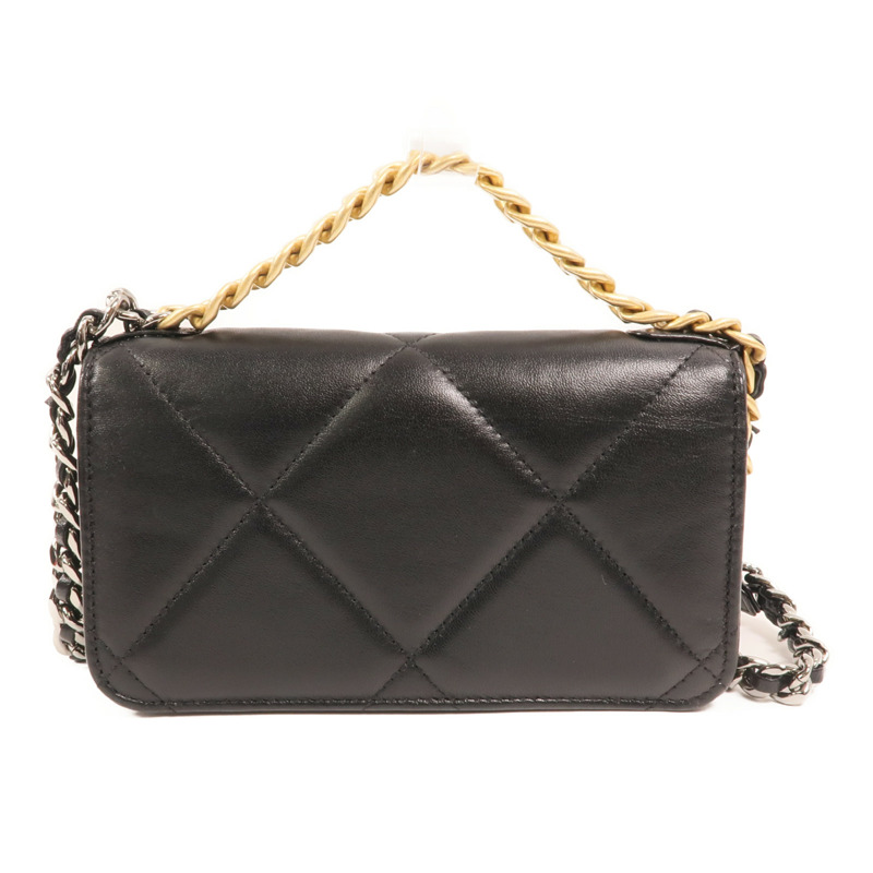 CHANEL 羊皮皮革Chanel 19 Phone Bag金扣鏈帶手挽肩背兩用袋-1