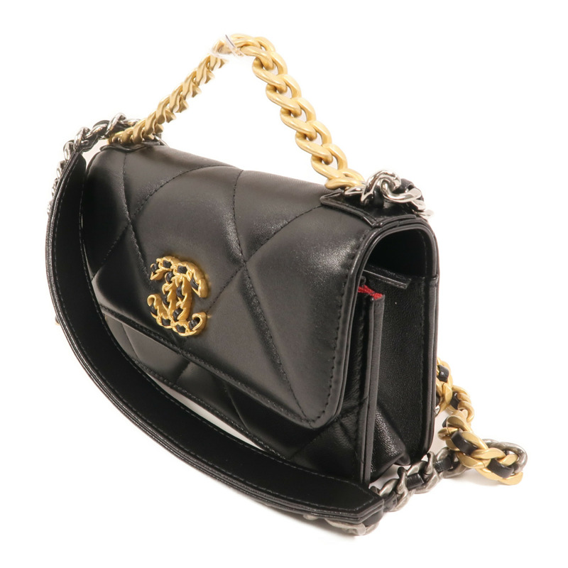 CHANEL 羊皮皮革Chanel 19 Phone Bag金扣鏈帶手挽肩背兩用袋-2