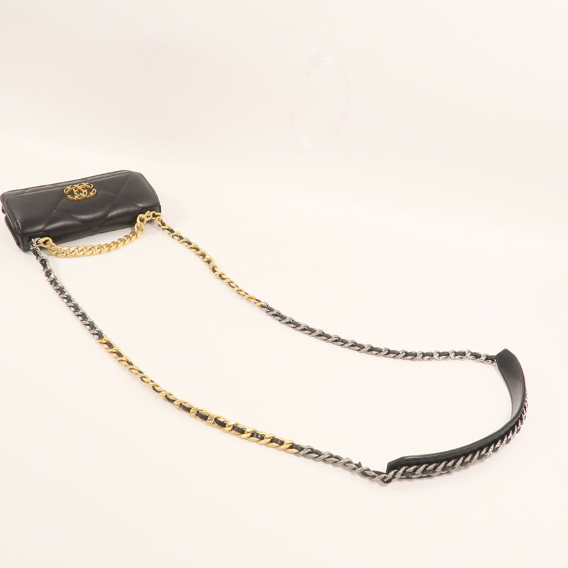 CHANEL 羊皮皮革Chanel 19 Phone Bag金扣鏈帶手挽肩背兩用袋-7