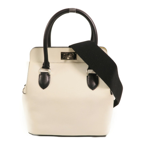 HERMES Evercolor皮革Toolbox 20銀扣手挽肩背兩用袋Blanc/Noir/Jaune Poussin
