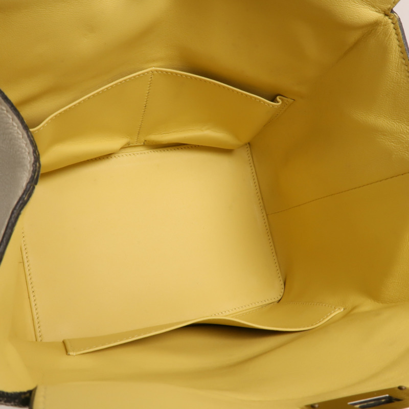 HERMES Evercolor皮革Toolbox 20銀扣手挽肩背兩用袋Blanc/Noir/Jaune Poussin-4