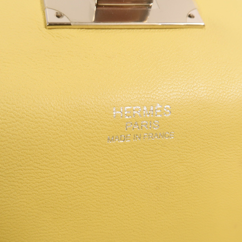HERMES Evercolor皮革Toolbox 20銀扣手挽肩背兩用袋Blanc/Noir/Jaune Poussin-5