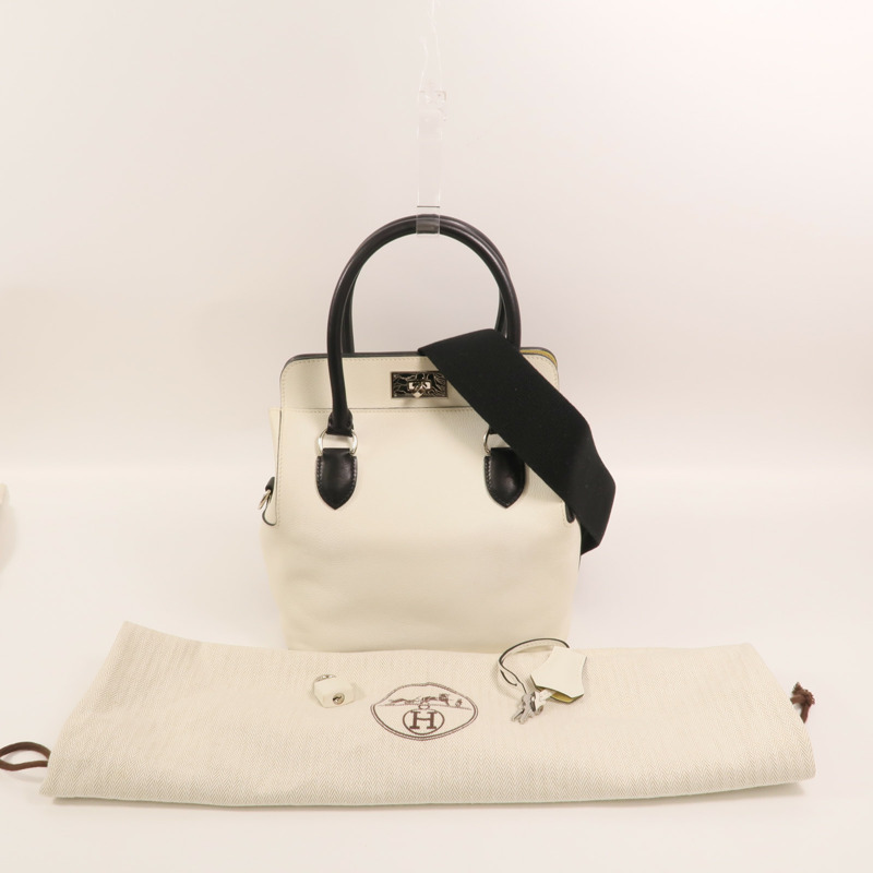 HERMES Evercolor皮革Toolbox 20銀扣手挽肩背兩用袋Blanc/Noir/Jaune Poussin-8