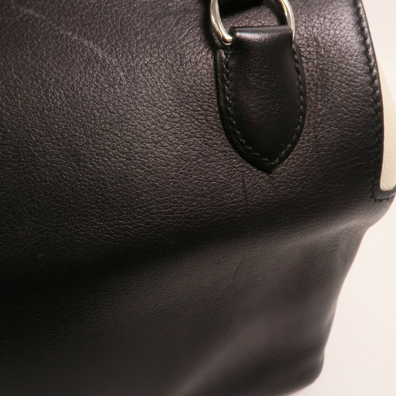 HERMES Evercolor皮革Toolbox 20銀扣手挽肩背兩用袋Blanc/Noir/Jaune Poussin-17