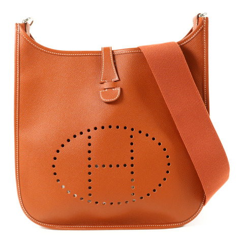 HERMES Epsom皮革Evelyne PM銀扣肩背袋Brique