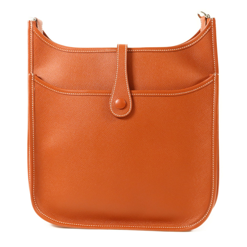 HERMES Epsom皮革Evelyne PM銀扣肩背袋Brique-1