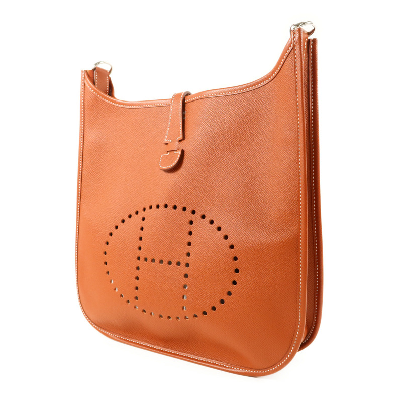 HERMES Epsom皮革Evelyne PM銀扣肩背袋Brique-2