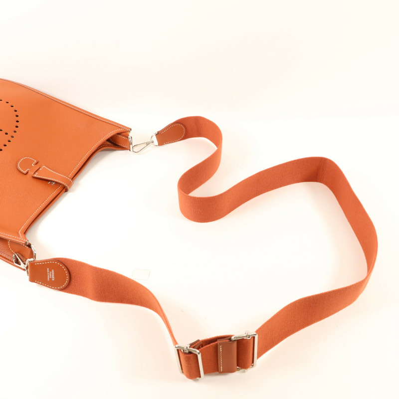 HERMES Epsom皮革Evelyne PM銀扣肩背袋Brique-4