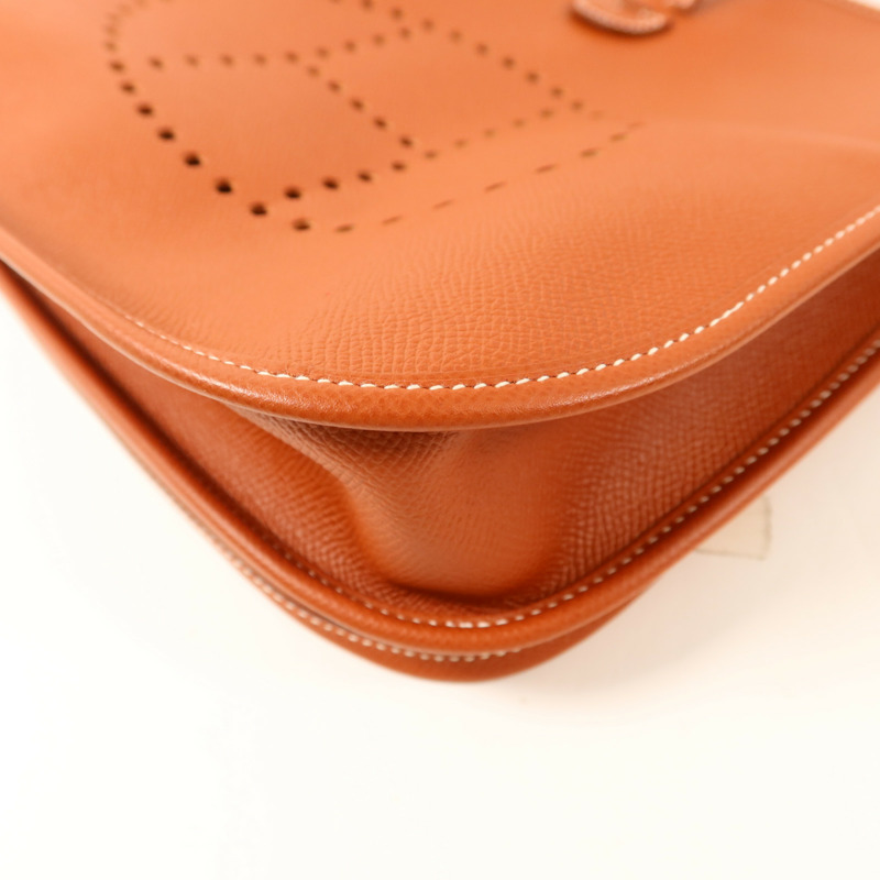 HERMES Epsom皮革Evelyne PM銀扣肩背袋Brique-10