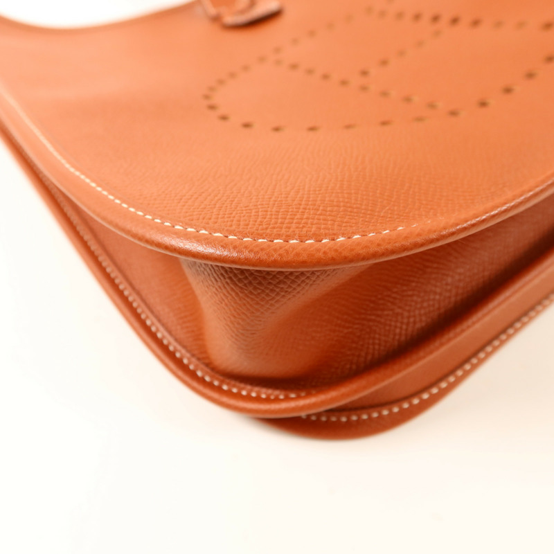 HERMES Epsom皮革Evelyne PM銀扣肩背袋Brique-11