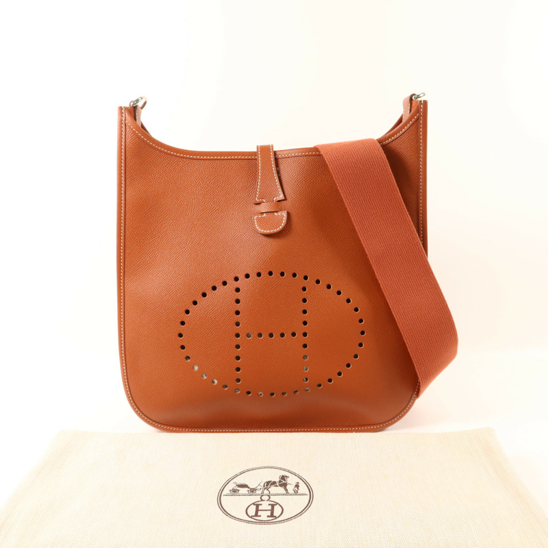 HERMES Epsom皮革Evelyne PM銀扣肩背袋Brique-14
