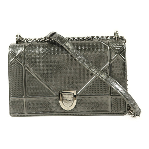 Dior 漆皮皮革Diorama銀扣鏈帶肩背袋