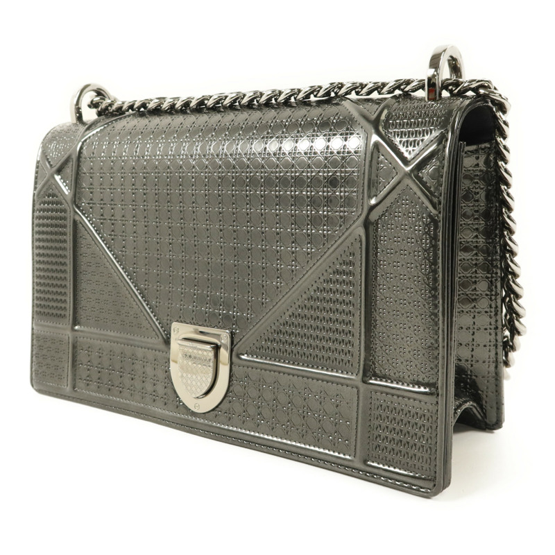 Dior 漆皮皮革Diorama銀扣鏈帶肩背袋-2