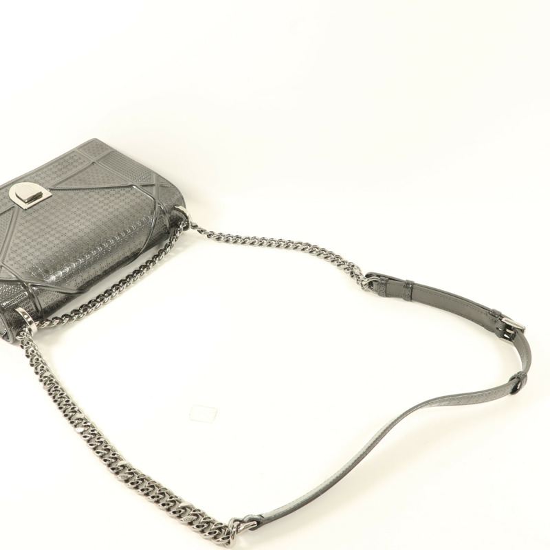 Dior 漆皮皮革Diorama銀扣鏈帶肩背袋-4