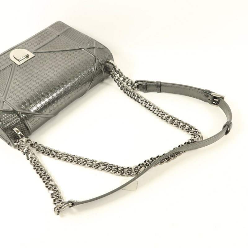 Dior 漆皮皮革Diorama銀扣鏈帶肩背袋-5