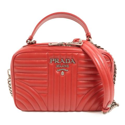 PRADA 牛皮皮革Diagramme Bag銀扣鏈帶手挽肩背兩用袋