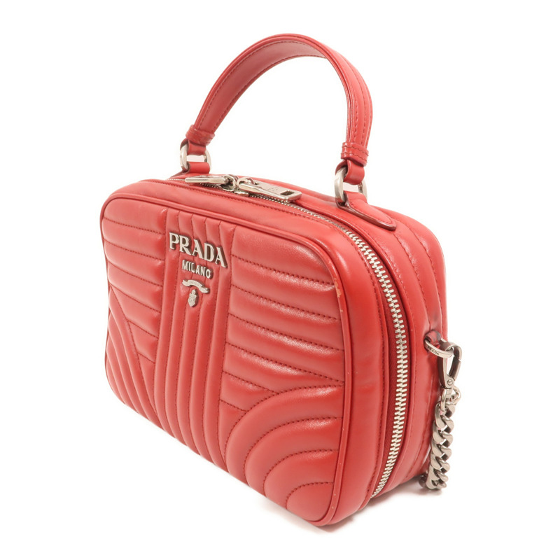 PRADA 牛皮皮革Diagramme Bag銀扣鏈帶手挽肩背兩用袋-2