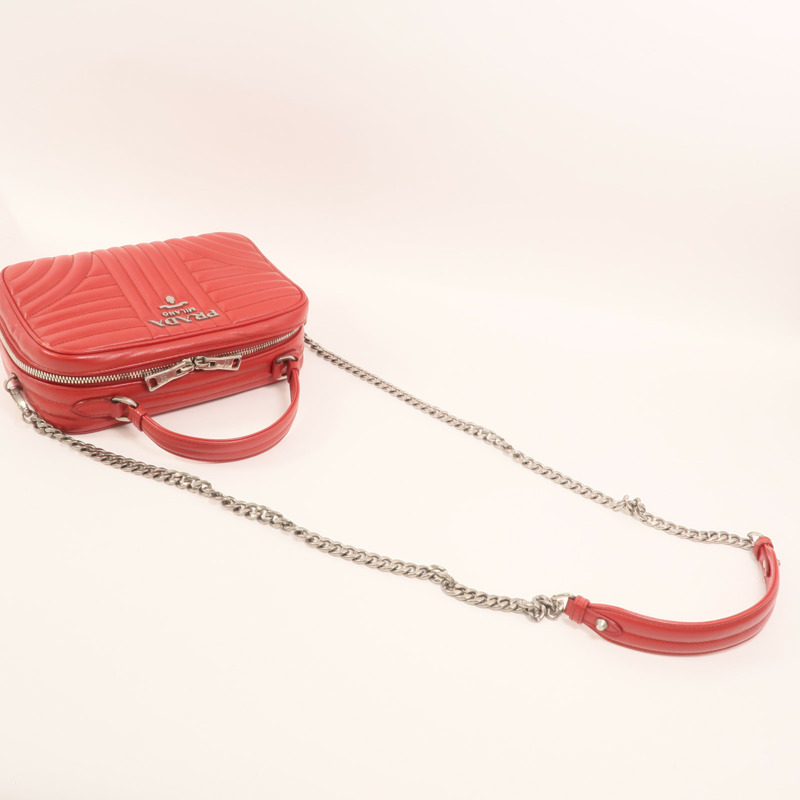 PRADA 牛皮皮革Diagramme Bag銀扣鏈帶手挽肩背兩用袋-7