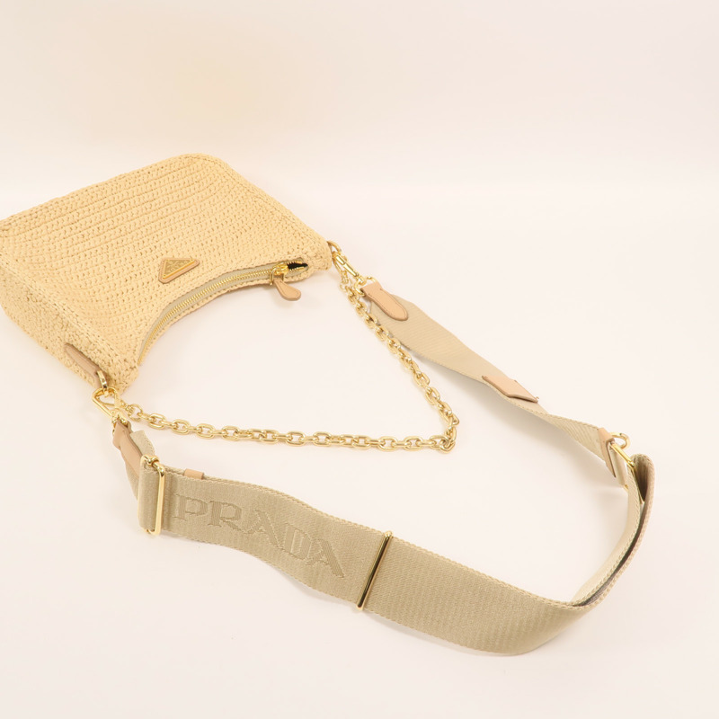 PRADA Raffia Re-Edition 2025金扣手挽肩背兩用袋-7