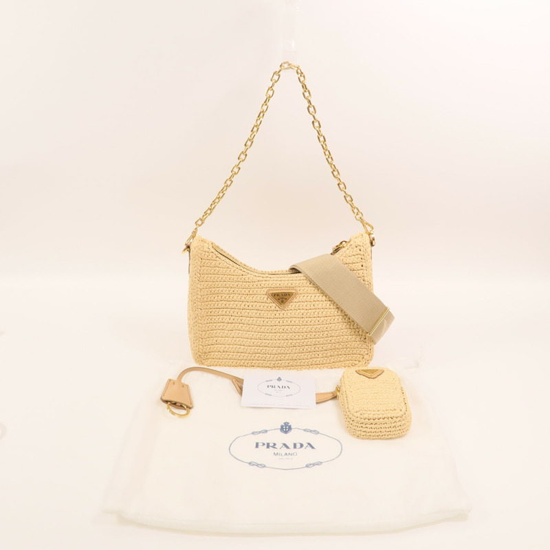 PRADA Raffia Re-Edition 2025金扣手挽肩背兩用袋-8