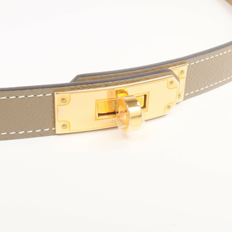 HERMES Epsom皮革Kelly Belt金扣皮帶Etoupe/Gold-3