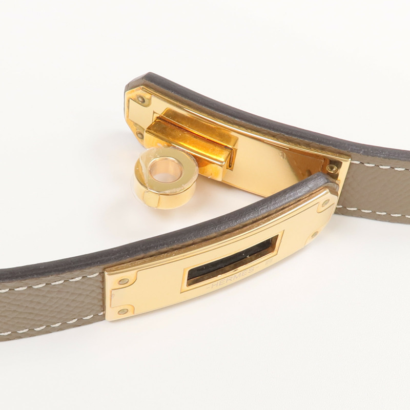 HERMES Epsom皮革Kelly Belt金扣皮帶Etoupe/Gold-4