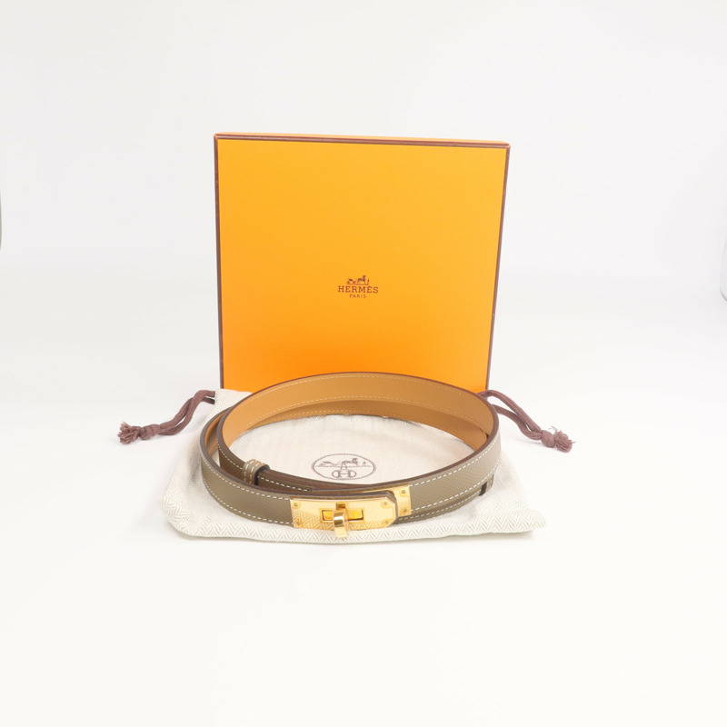 HERMES Epsom皮革Kelly Belt金扣皮帶Etoupe/Gold-7