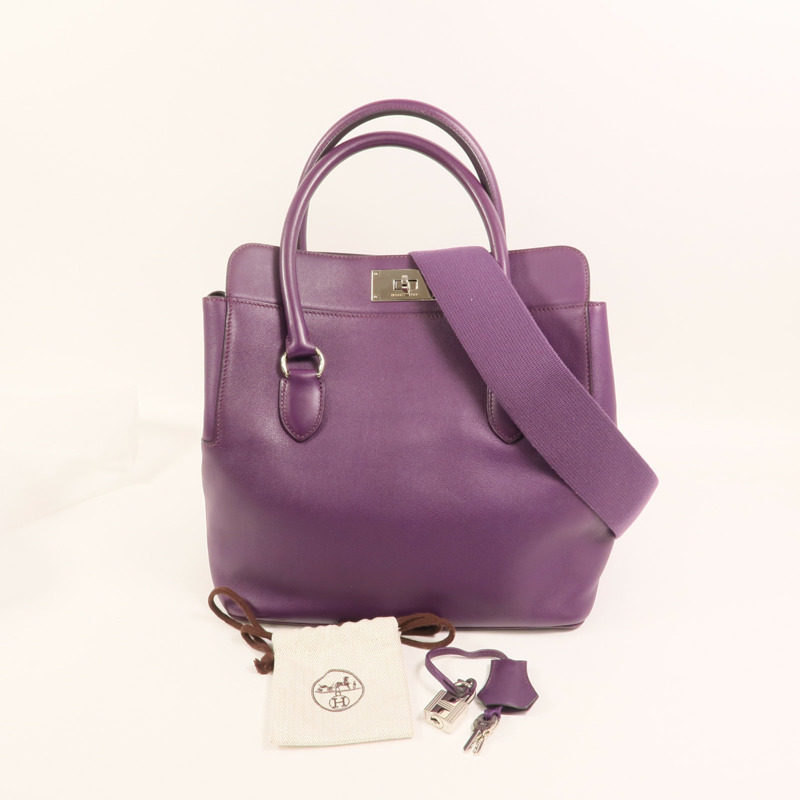 HERMES Swift皮革Toolbox 26銀扣手挽肩背兩用袋Anemone-8