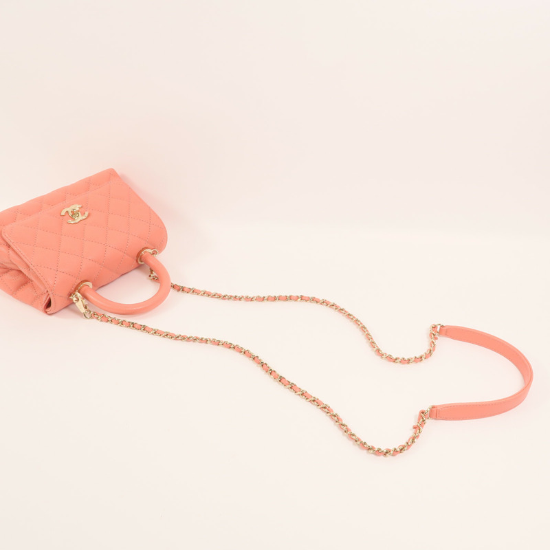 CHANEL 牛皮皮革Coco Handle Mini金扣鏈帶手挽肩背兩用袋-7
