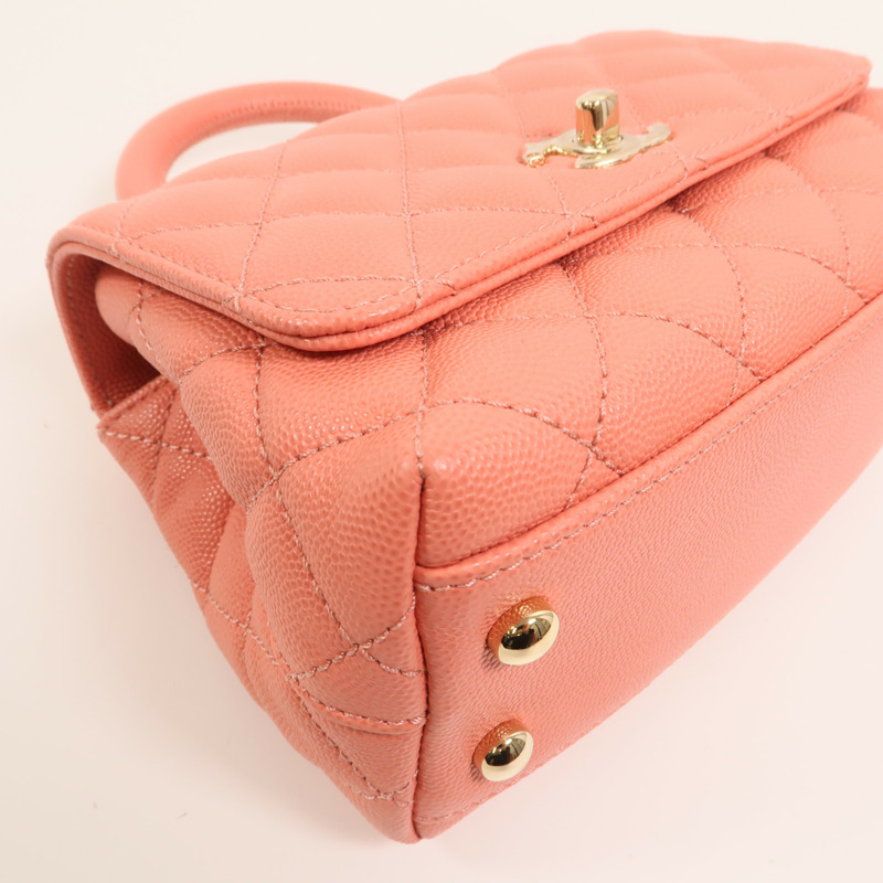 CHANEL 牛皮皮革Coco Handle Mini金扣鏈帶手挽肩背兩用袋-9