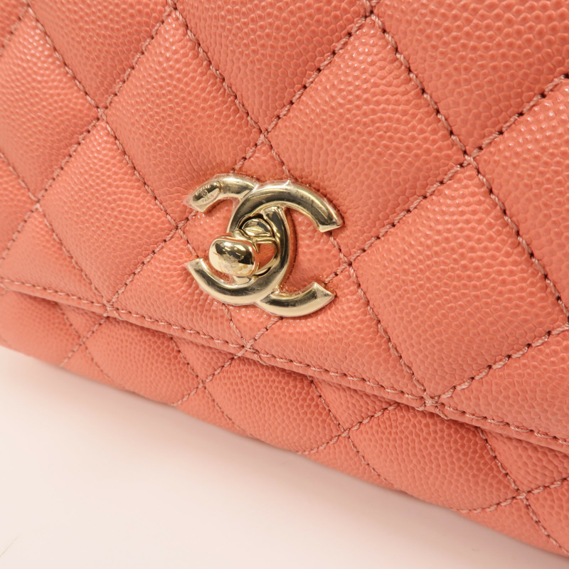 CHANEL 牛皮皮革Coco Handle Mini金扣鏈帶手挽肩背兩用袋-12