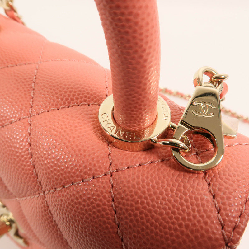 CHANEL 牛皮皮革Coco Handle Mini金扣鏈帶手挽肩背兩用袋-14