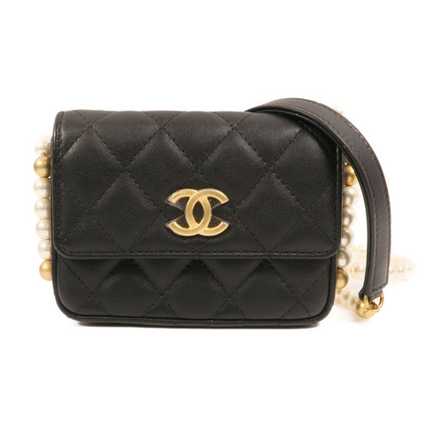 CHANEL 羊皮皮革Pearl Chain Wallet金扣鏈帶肩背袋