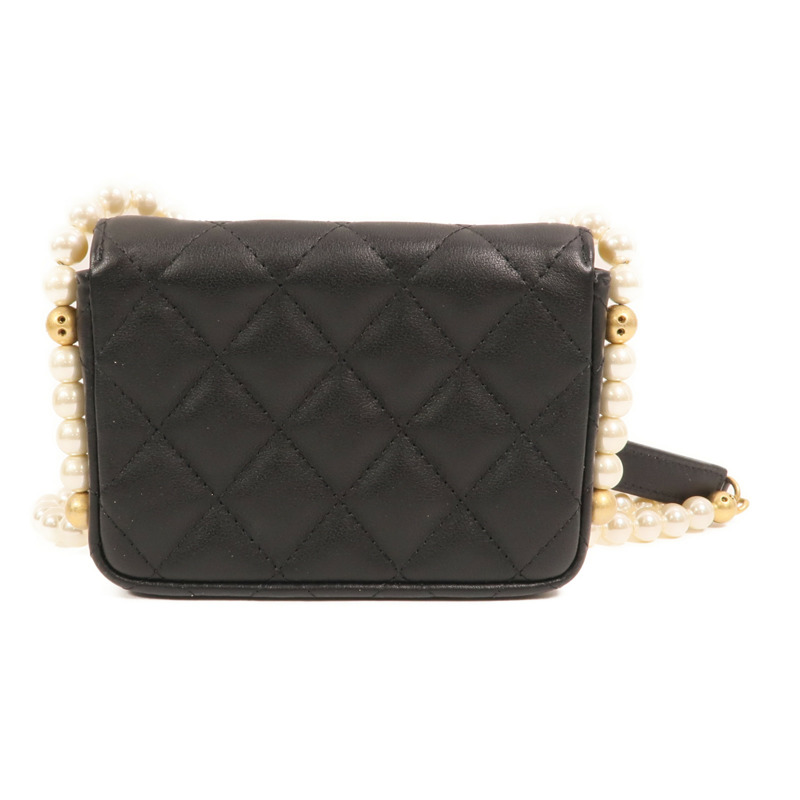 CHANEL 羊皮皮革Pearl Chain Wallet金扣鏈帶肩背袋-1