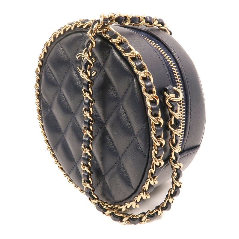 CHANEL 羊皮皮革Round Chain Bag金扣鏈帶肩背袋-2