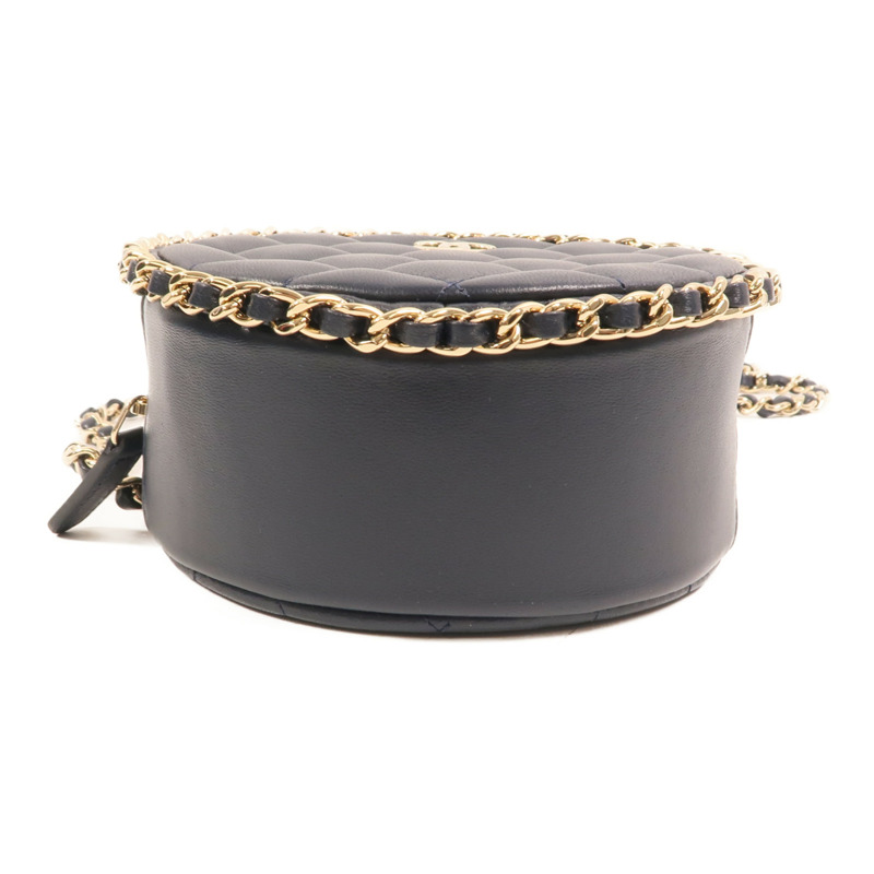 CHANEL 羊皮皮革Round Chain Bag金扣鏈帶肩背袋-3