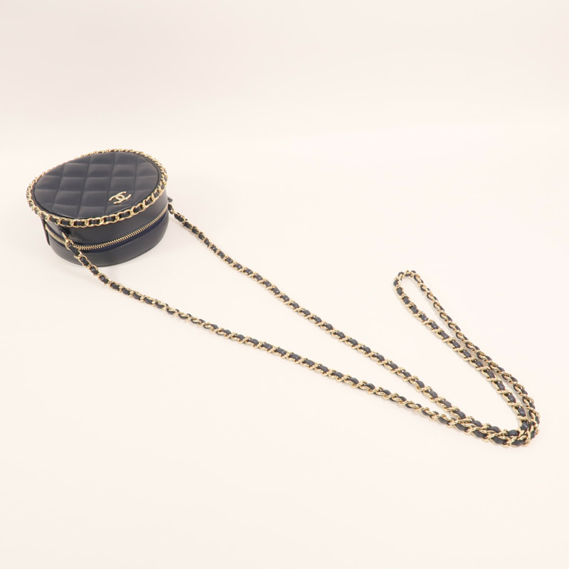 CHANEL 羊皮皮革Round Chain Bag金扣鏈帶肩背袋-7