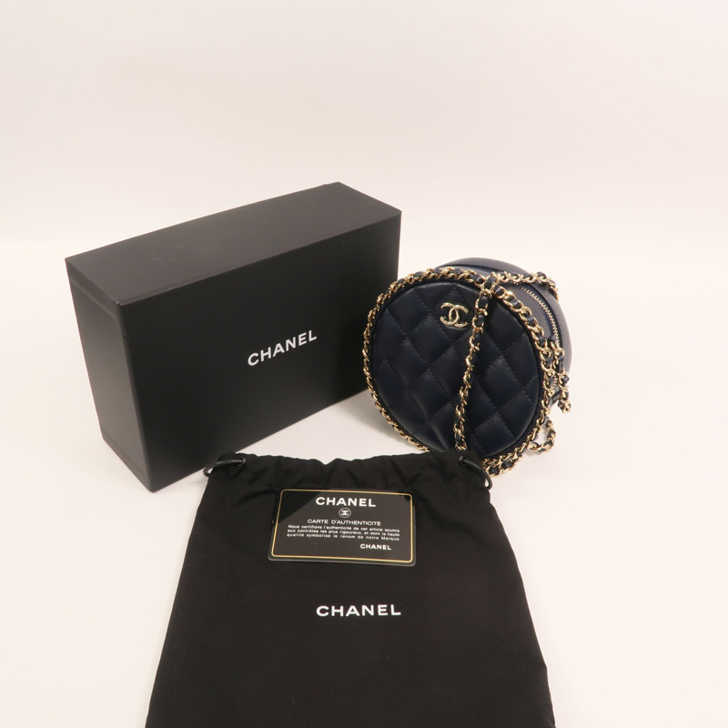 CHANEL 羊皮皮革Round Chain Bag金扣鏈帶肩背袋-8