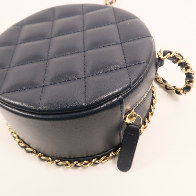 CHANEL 羊皮皮革Round Chain Bag金扣鏈帶肩背袋-13