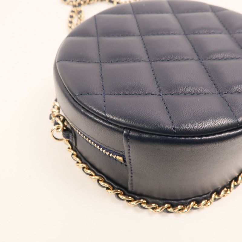 CHANEL 羊皮皮革Round Chain Bag金扣鏈帶肩背袋-14