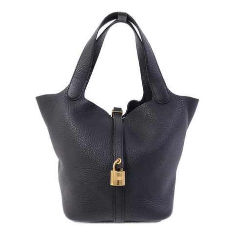 HERMES 【Hermes Fair】Clemence皮革Picotin MM金扣手挽袋Noir