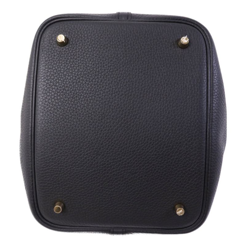 HERMES Clemence皮革Picotin MM金扣手挽袋Noir-3