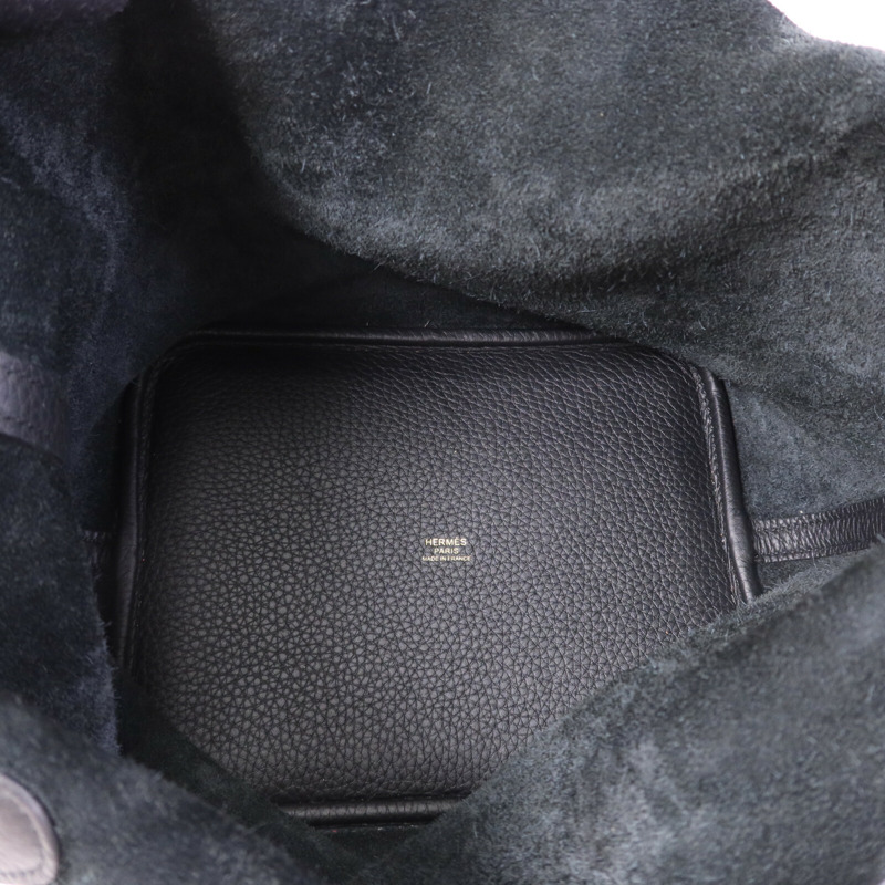 HERMES Clemence皮革Picotin MM金扣手挽袋Noir-4