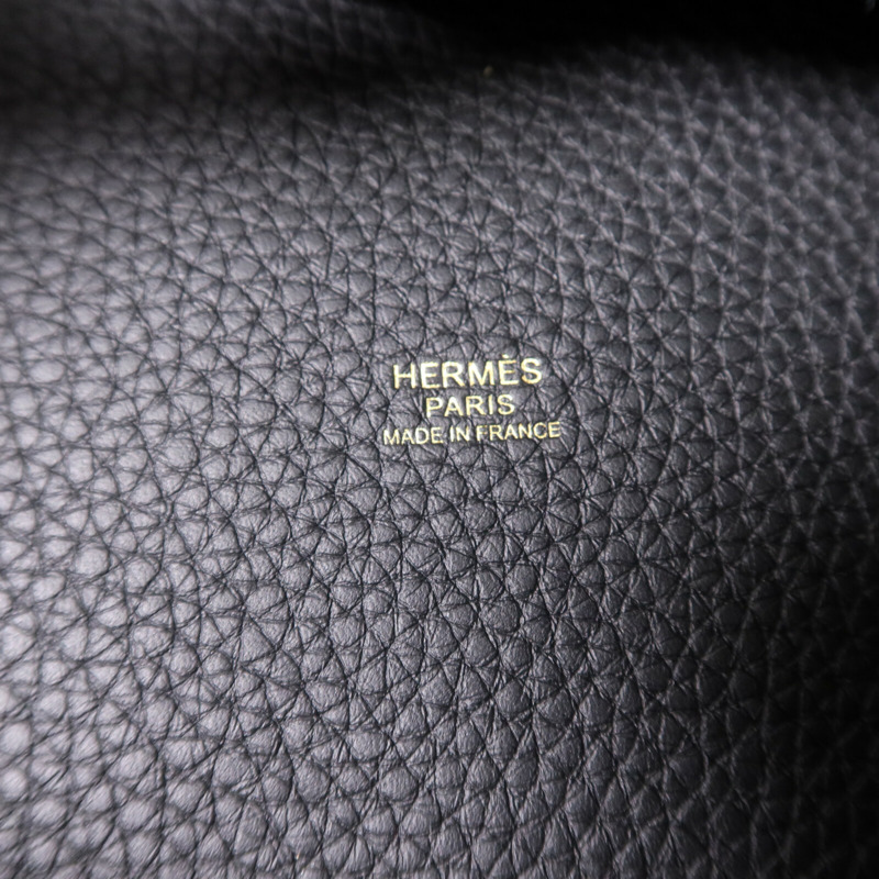 HERMES Clemence皮革Picotin MM金扣手挽袋Noir-5