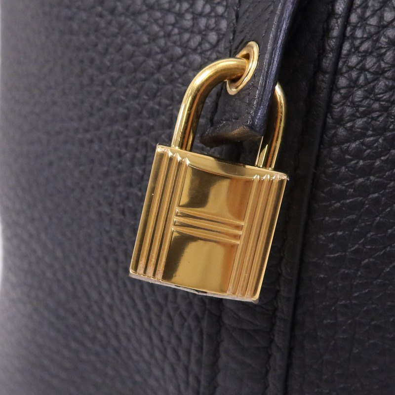 HERMES Clemence皮革Picotin MM金扣手挽袋Noir-6