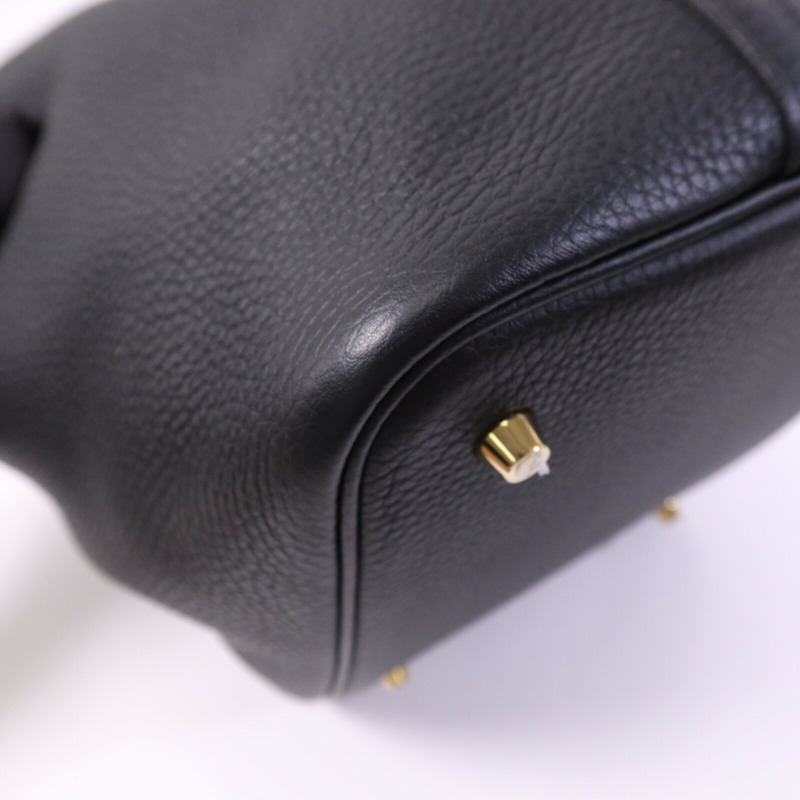 HERMES Clemence皮革Picotin MM金扣手挽袋Noir-11