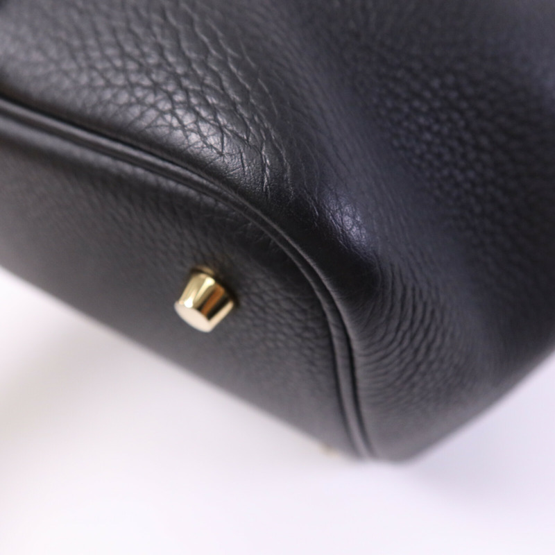 HERMES Clemence皮革Picotin MM金扣手挽袋Noir-12