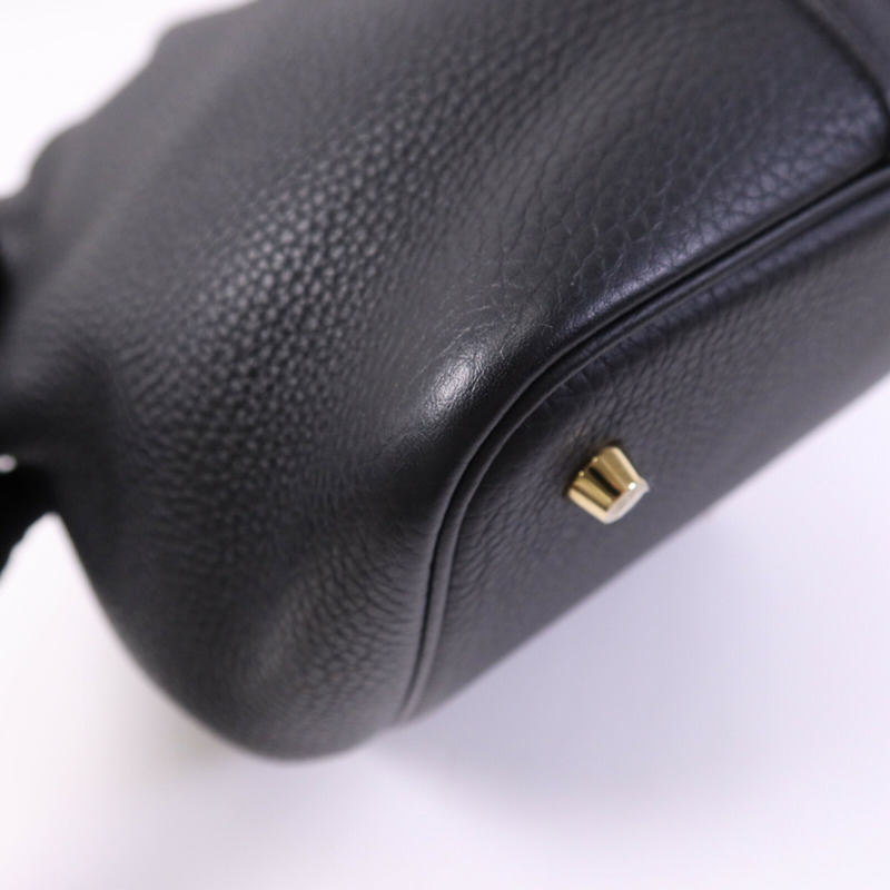 HERMES Clemence皮革Picotin MM金扣手挽袋Noir-13